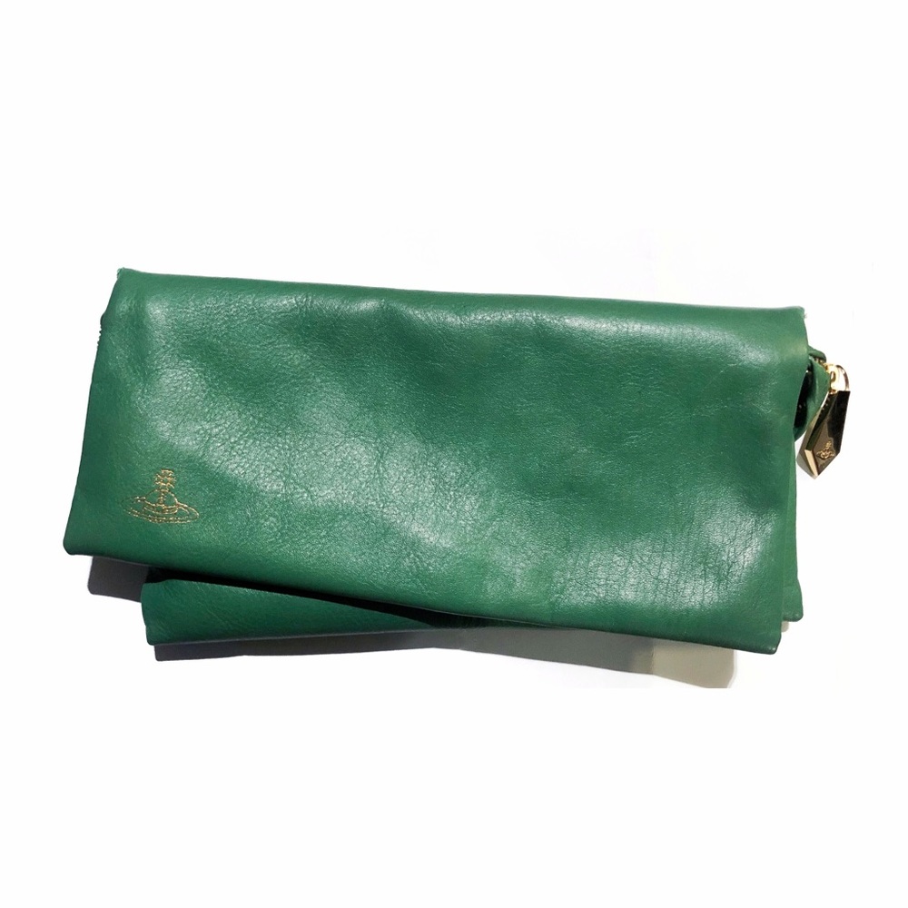Vivienne Westwood Green Leather Fold Over Clutch